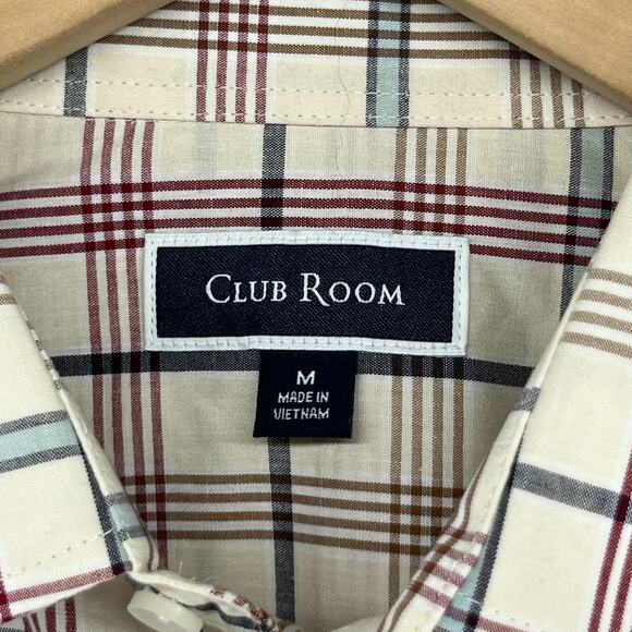 CLUB ROOM Shirt Mens M Palermo Plaid Button Up Refined Woven Winter Ivory NEW - Picture 5 of 16